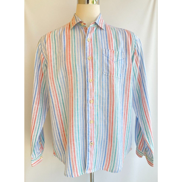 Tommy Bahama Other - Tommy Bahama 100% Linen Shirt Button Up Long Sleeve Striped sz M